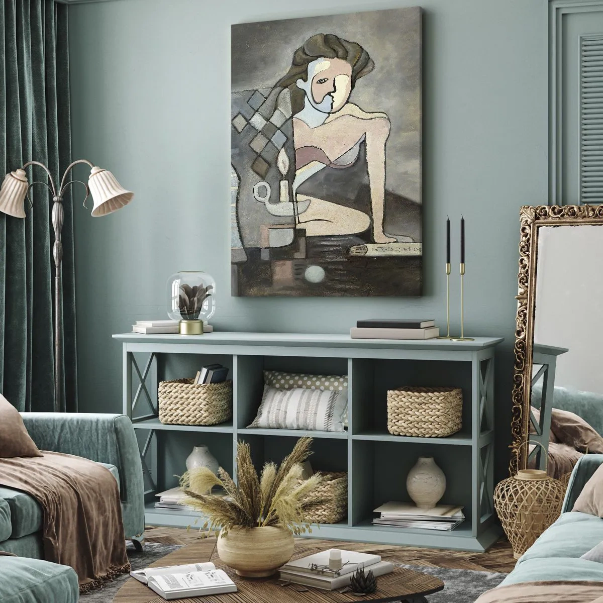 Cuadro sobre lienzo - Impresión de Imagen - Figuras abstractas en una composición simbólica con profundo significado. - 70x100cm - Un mosaico de espíritu y materia - Decoración de pared moderna para salón y dormitorio ARTTOR