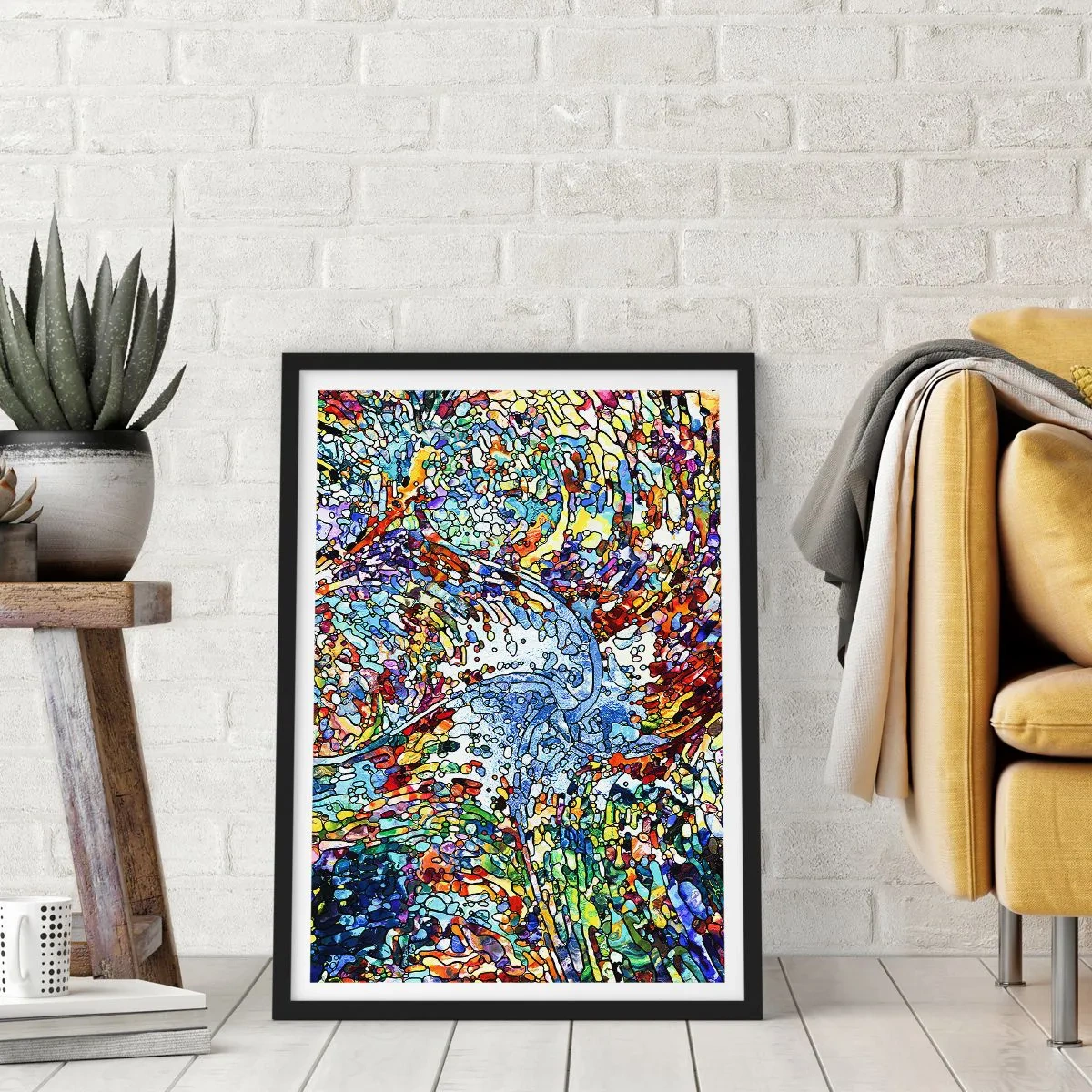 Póster en marco negro - Flujo abstracto de colores y estructuras. - 50x70cm - Vidriera - Decoración de pared moderna para salón y dormitorio ARTTOR