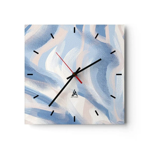Reloj de pared - Reloj de vidrio - Pinceladas abstractas en tonos azules y beige - 30x30cm - Ondas azules - Decoración de pared moderna para salón y dormitorio ARTTOR
