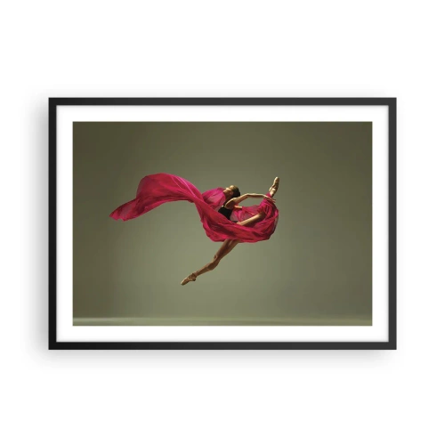 Póster en marco negro - Bailarina de ballet en pose dinámica con tela rosa. - 70x50cm - Llama danzante - Decoración de pared moderna para salón y dormitorio ARTTOR