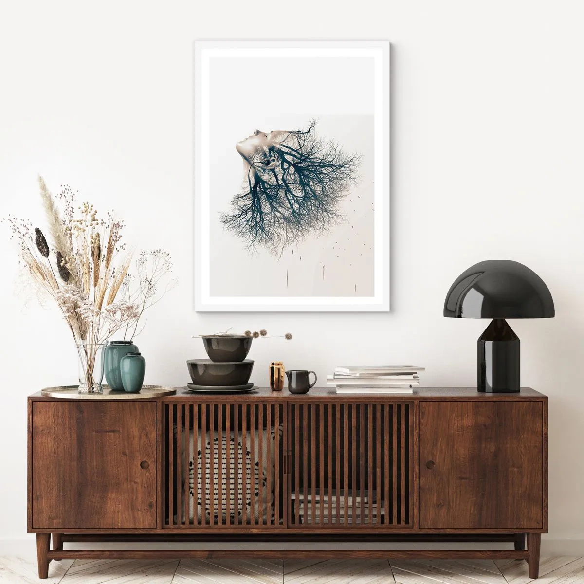 Póster en marco blanco - Escuchando el susurro de un árbol - 70x100 cm