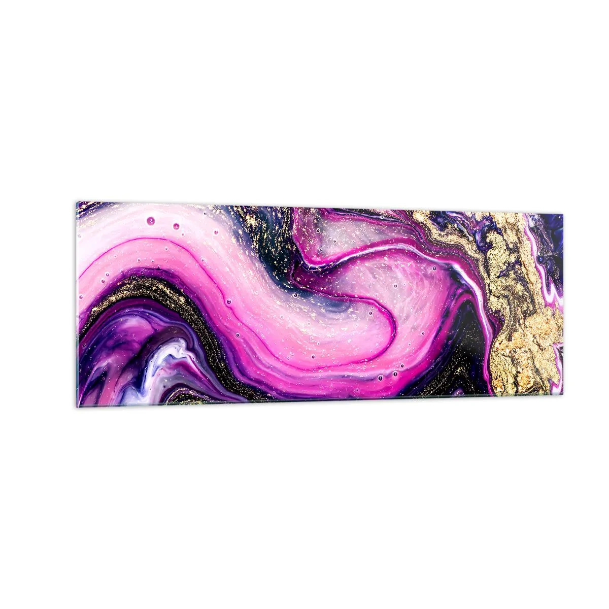 Cuadro sobre vidrio - Impresiones sobre Vidrio - Ondas abstractas en tonos morados y dorados. - 140x50cm - Un momento abstracto - Decoración de pared moderna para salón y dormitorio ARTTOR