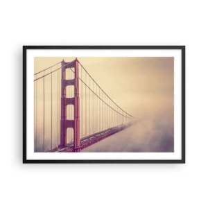 Póster en marco negro - Un puente en la niebla en tonos pastel, símbolo de elegancia y paz. - 70x50cm - Entre el cielo y la tierra - Decoración de pared moderna para salón y dormitorio ARTTOR