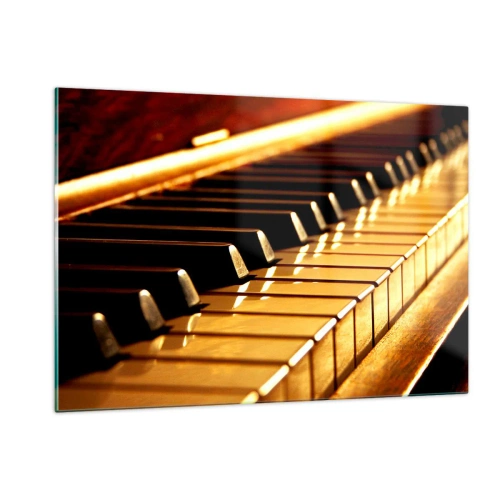 Cuadro sobre vidrio - Impresiones sobre Vidrio - Primer plano de las teclas del piano bajo una luz cálida - 120x80cm - Posibilidades ilimitadas - Decoración de pared moderna para salón y dormitorio ARTTOR