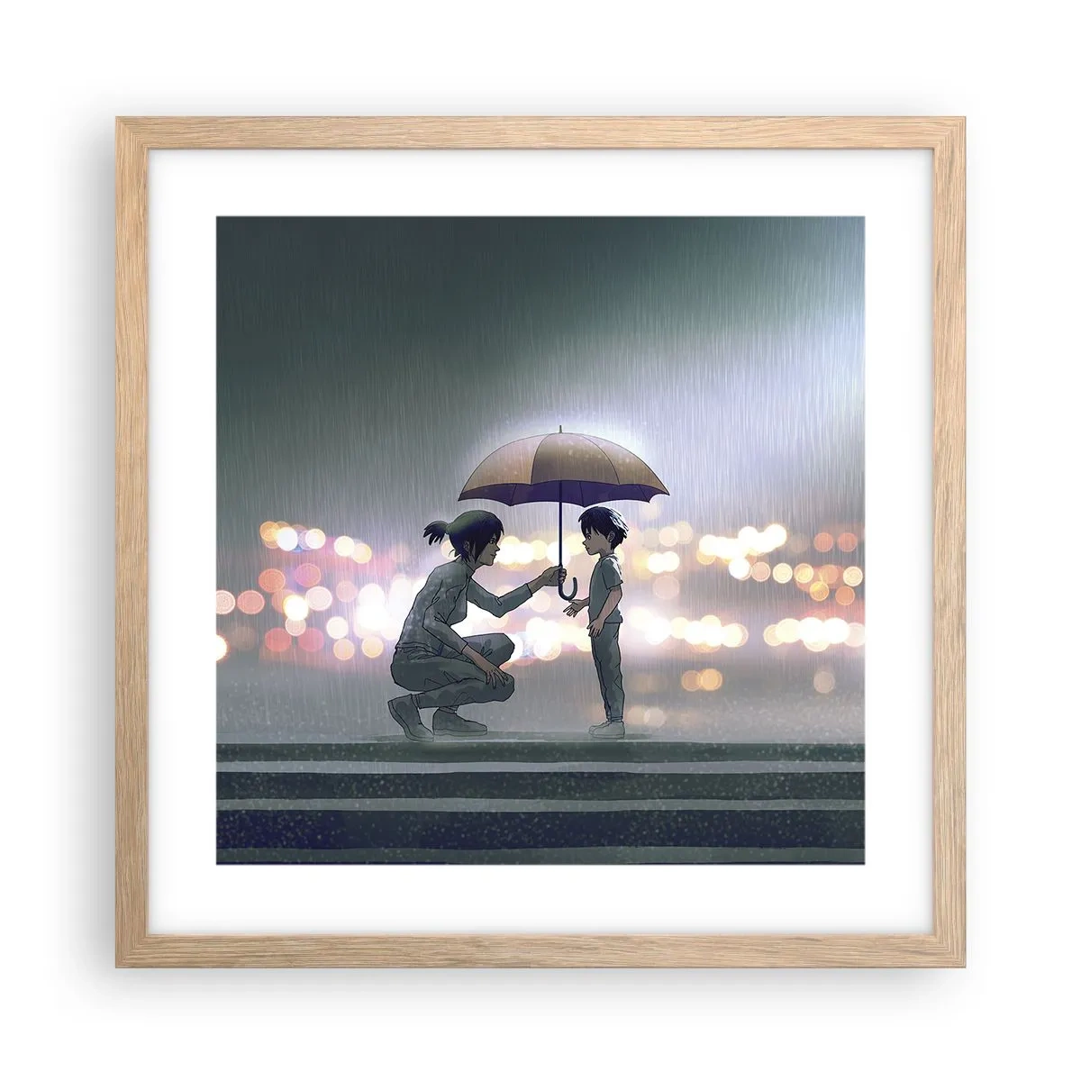 Póster en marco roble claro - Y todo está bien - 40x40 cm