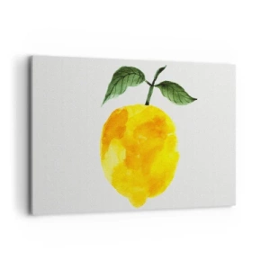 Cuadro sobre lienzo - Impresión de Imagen - Limón de acuarela con hojas verdes sobre un fondo claro. - 120x80cm - Cómo conocer el sabor del sol - Decoración de pared moderna para salón y dormitorio ARTTOR