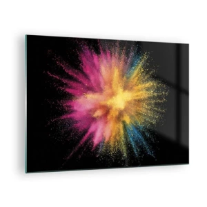 Cuadro sobre vidrio - Impresiones sobre Vidrio - Explosión de polvo colorido sobre un fondo negro - 70x50cm - El nacimiento de los colores - Decoración de pared moderna para salón y dormitorio ARTTOR