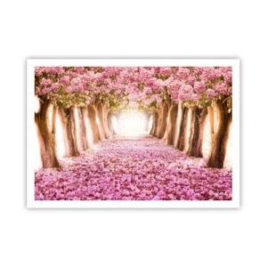 Póster - Una avenida de árboles en flor en tonos rosa. - 100x70cm - El camino al paraíso - Decoración de pared moderna para salón y dormitorio ARTTOR