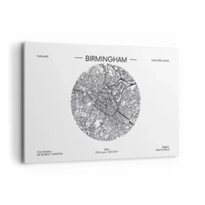 Cuadro sobre lienzo - Impresión de Imagen - Un mapa minimalista en blanco y negro de Birmingham con detalles precisos. - 120x80cm - Anatomía de Birmingham - Decoración de pared moderna para salón y dormitorio ARTTOR