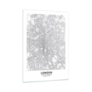 Cuadro sobre vidrio - Impresiones sobre Vidrio - Un mapa en blanco y negro con una densa cuadrícula de calles en un estilo minimalista. - 50x70cm - Un mapa del laberinto de Londres - Decoración de pared moderna para salón y dormitorio ARTTOR