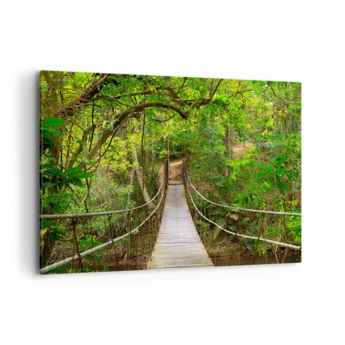 Cuadro sobre lienzo - Impresión de Imagen - Un puente colgante rodeado de una selva tropical verde. - 100x70cm - Porque la vid crece en el jardín - Decoración de pared moderna para salón y dormitorio ARTTOR