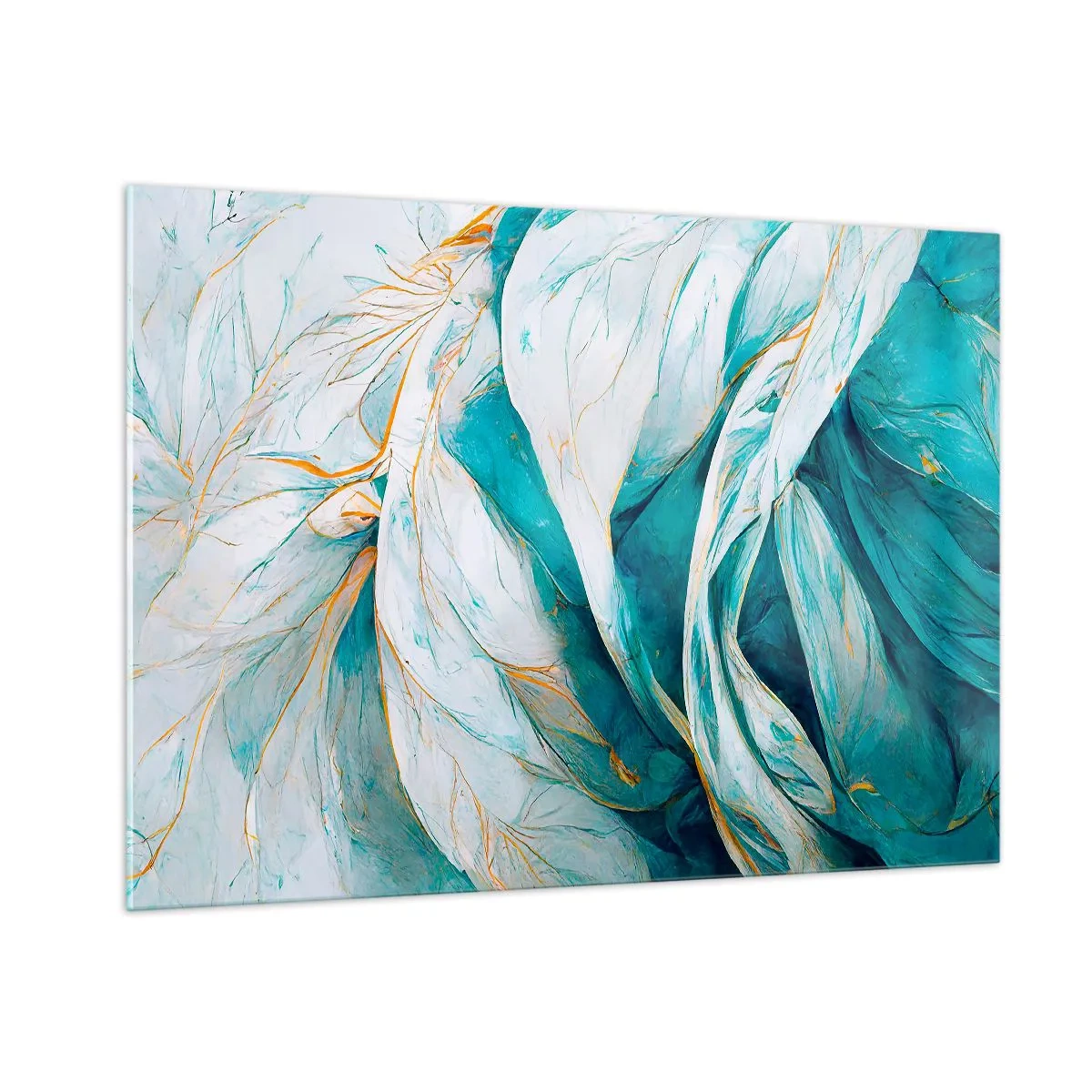 Cuadro sobre vidrio - Impresiones sobre Vidrio - Abstracción orgánica en líneas azules y doradas. - 100x70cm - Abstracción azul con motivos dorados - Decoración de pared moderna para salón y dormitorio ARTTOR