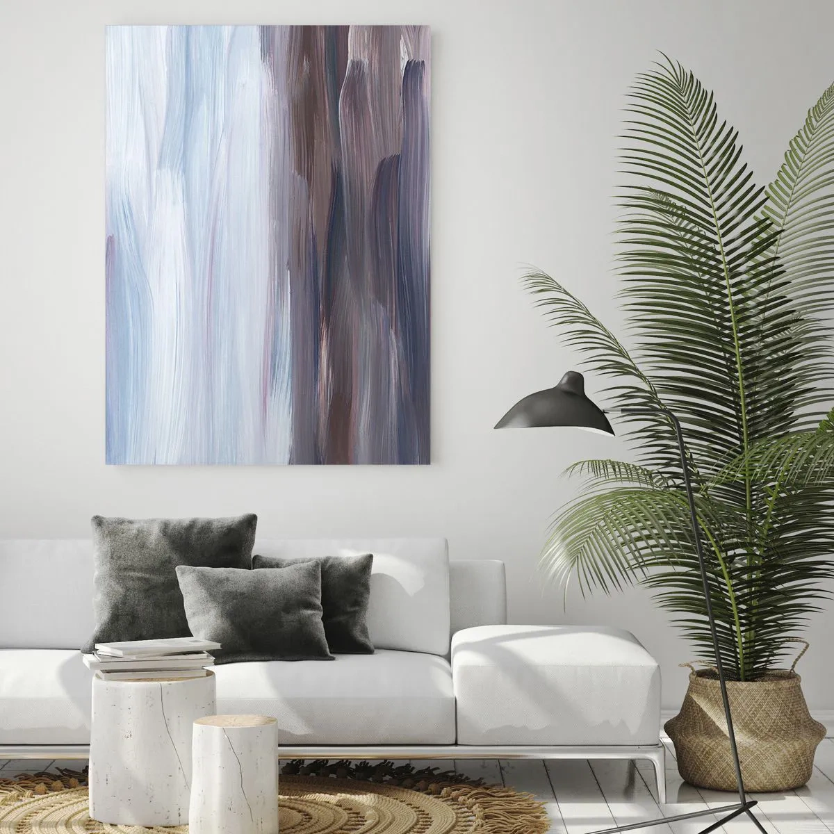 Cuadro sobre vidrio - Impresiones sobre Vidrio - Rayas horizontales de agua en tonos azules y marrones en un estilo abstracto. - 50x70cm - Elementos: agua - Decoración de pared moderna para salón y dormitorio ARTTOR