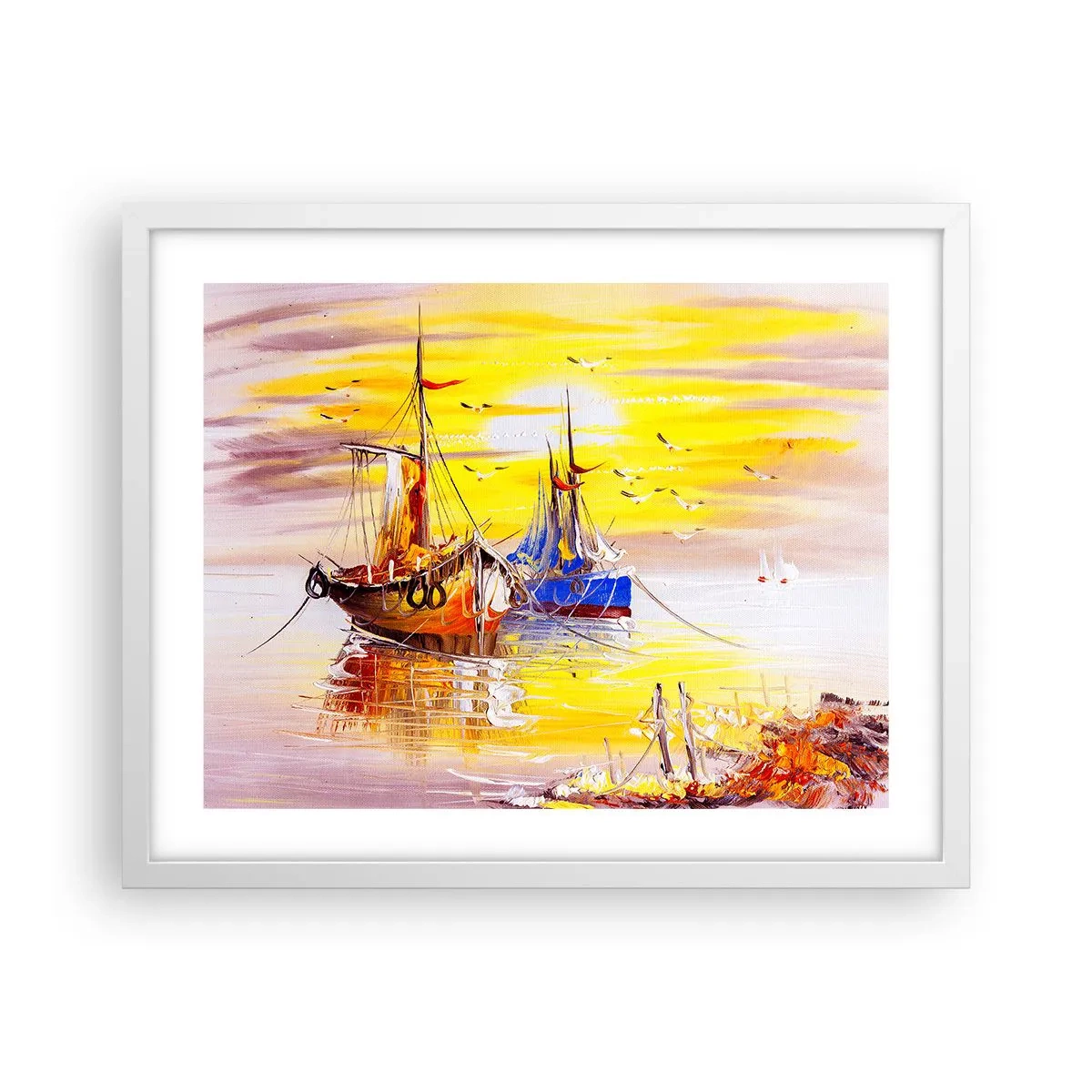 Póster en marco blanco - Un merecido descanso en el puerto - 50x40 cm