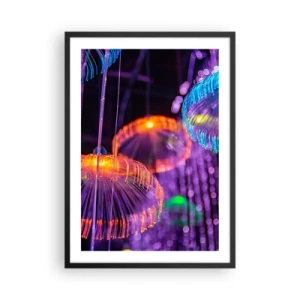 Póster en marco negro - Medusas coloridas y futuristas con luz de neón - 50x70cm - Fuente luminosa - Decoración de pared moderna para salón y dormitorio ARTTOR