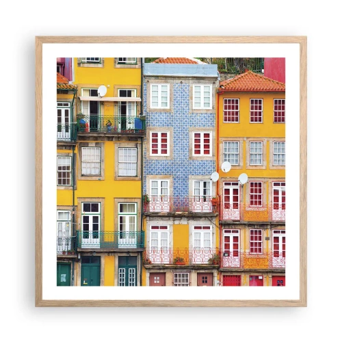 Póster en marco roble claro - Los colores de la ciudad vieja - 60x60 cm