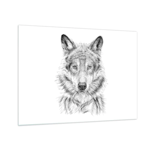 Cuadro sobre vidrio - Impresiones sobre Vidrio - Boceto en blanco y negro de la cabeza de un lobo sobre un fondo blanco. - 70x50cm - Un líder nato - Decoración de pared moderna para salón y dormitorio ARTTOR