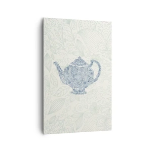 Cuadro sobre lienzo - Impresión de Imagen - Dibujo decorativo de una tetera con adornos azules. - 80x120cm - El encanto del té - Decoración de pared moderna para salón y dormitorio ARTTOR
