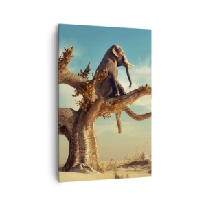 Cuadro sobre lienzo - Impresión de Imagen - Un elefante sentado en un árbol en un paisaje surrealista. - 80x120cm - Un nuevo punto de vista - Decoración de pared moderna para salón y dormitorio ARTTOR