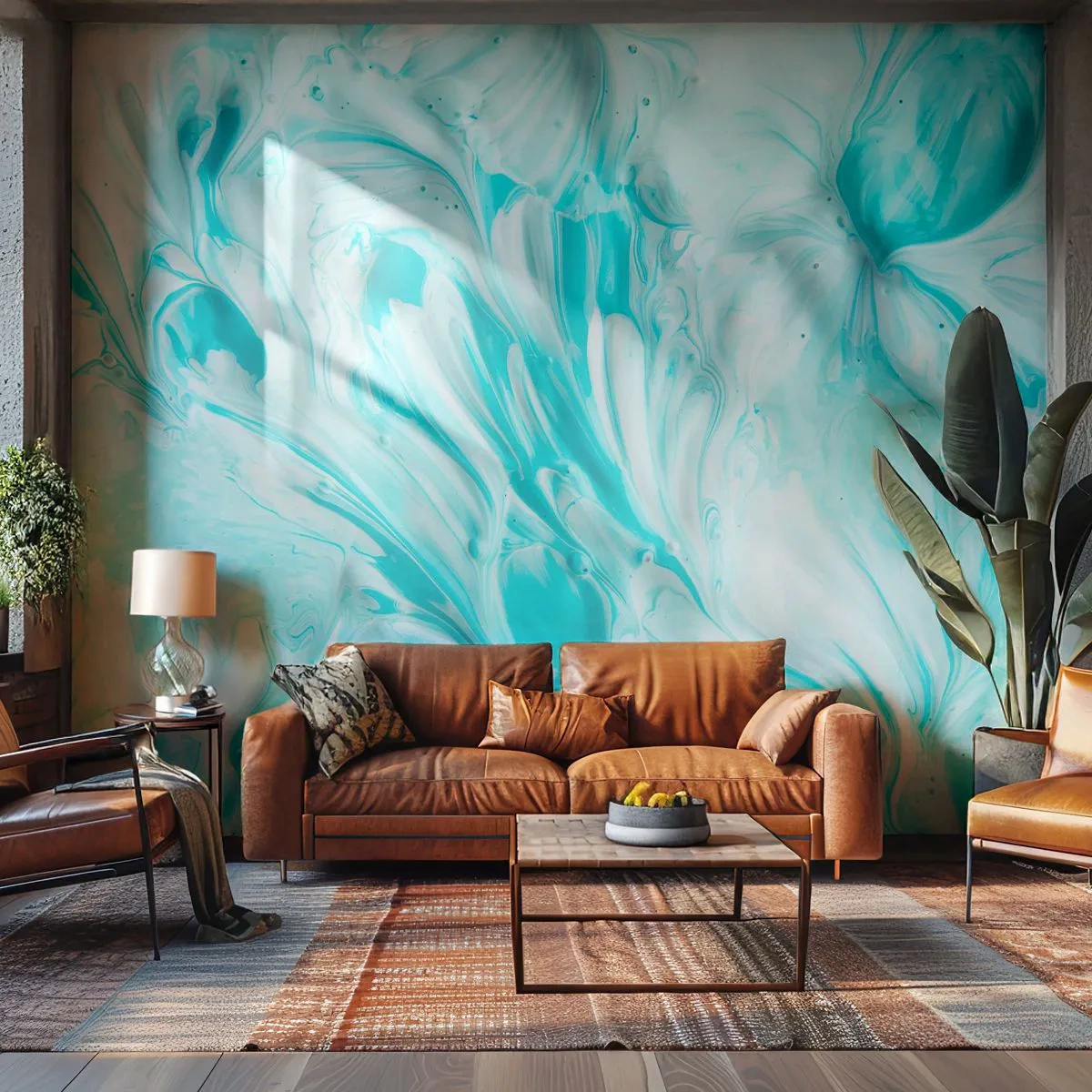 Fotomural Premium Canvas - Un motivo abstracto en tonos pastel de azul y blanco. - 100x70cm - Juntos para siempre - Decoración de pared moderna para salón y dormitorio ARTTOR