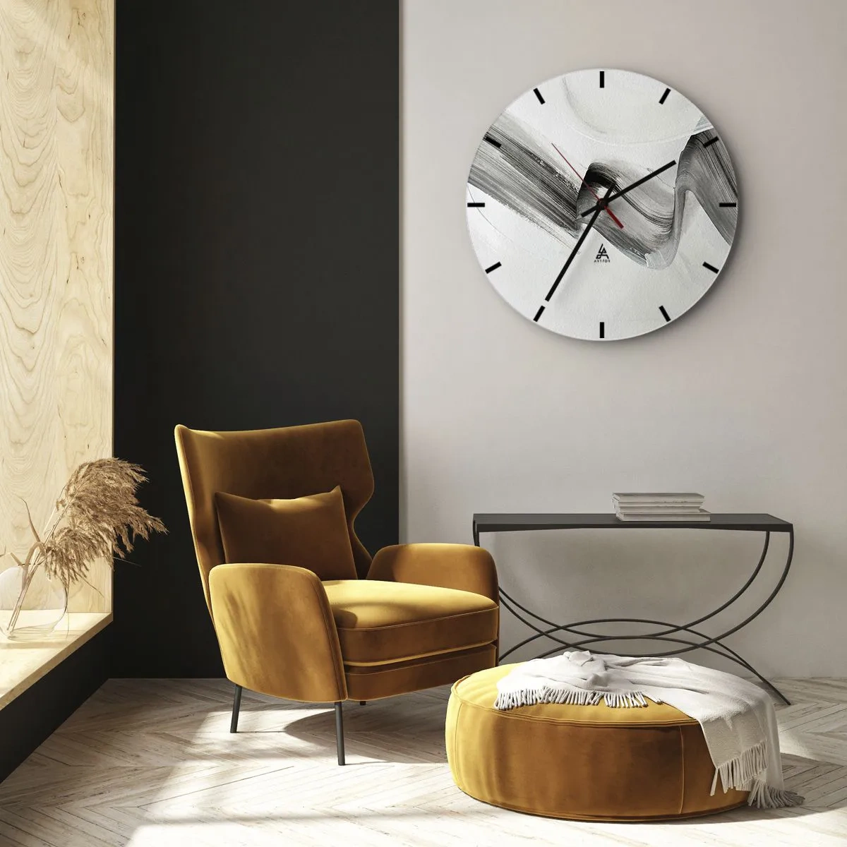 Reloj de pared - Reloj de vidrio - Pincelada abstracta gris sobre un fondo claro - 30x30cm - Solo por diversión - Decoración de pared moderna para salón, cocina y dormitorio ARTTOR