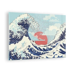 Cuadro sobre vidrio - Impresiones sobre Vidrio - Una ola estilizada inspirada en el arte japonés. - 70x50cm - De inspiración japonesa - Decoración de pared moderna para salón y dormitorio ARTTOR