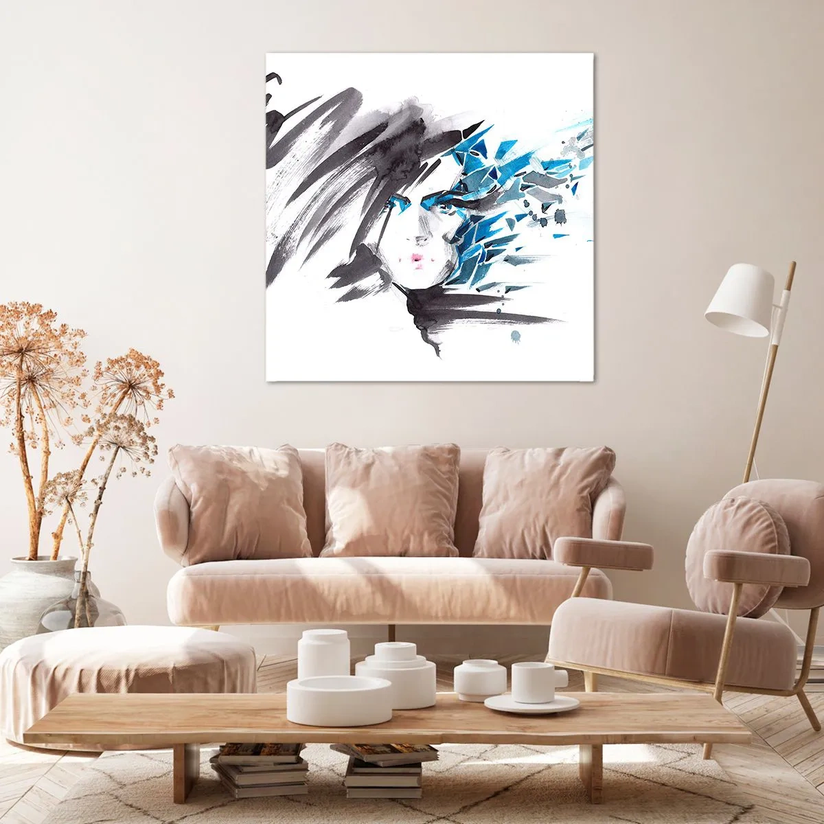 Cuadro sobre lienzo - Impresión de Imagen - Un sensual retrato en gris y azul - 40x40 cm