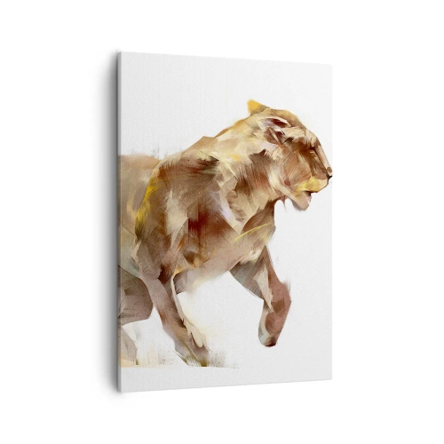 Cuadro sobre lienzo - Impresión de Imagen - Una leona corriendo en una interpretación artística - 50x70cm - Gracia salvaje - Decoración de pared moderna para salón y dormitorio ARTTOR