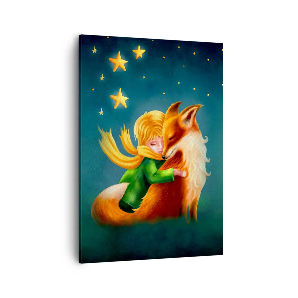 Cuadro sobre lienzo - Impresión de Imagen - Un niño con un zorro en un entorno mágico con estrellas. - 50x70cm - El Principito - Decoración de pared moderna para salón y dormitorio ARTTOR