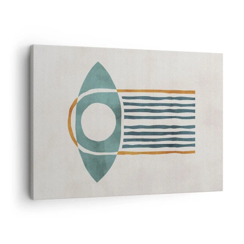 Cuadro sobre lienzo - Impresión de Imagen - Patrón geométrico en tonos verdes y naranjas. - 70x50cm - Signos y rituales - Decoración de pared moderna para salón y dormitorio ARTTOR