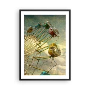Póster en marco negro - Noria retro con nubes de fondo en estilo vintage - 50x70cm - Será, será un día estupendo.... - Decoración de pared moderna para salón y dormitorio ARTTOR