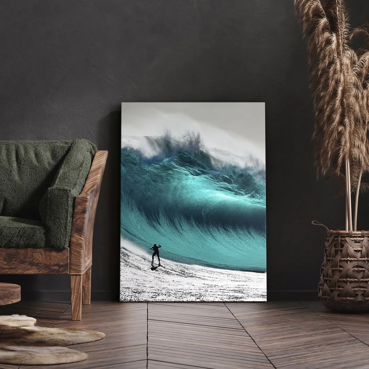 Cuadro sobre lienzo - Impresión de Imagen - Surfista frente a una ola gigante - 80x120cm - Reto aceptado - Decoración de pared moderna para salón y dormitorio ARTTOR