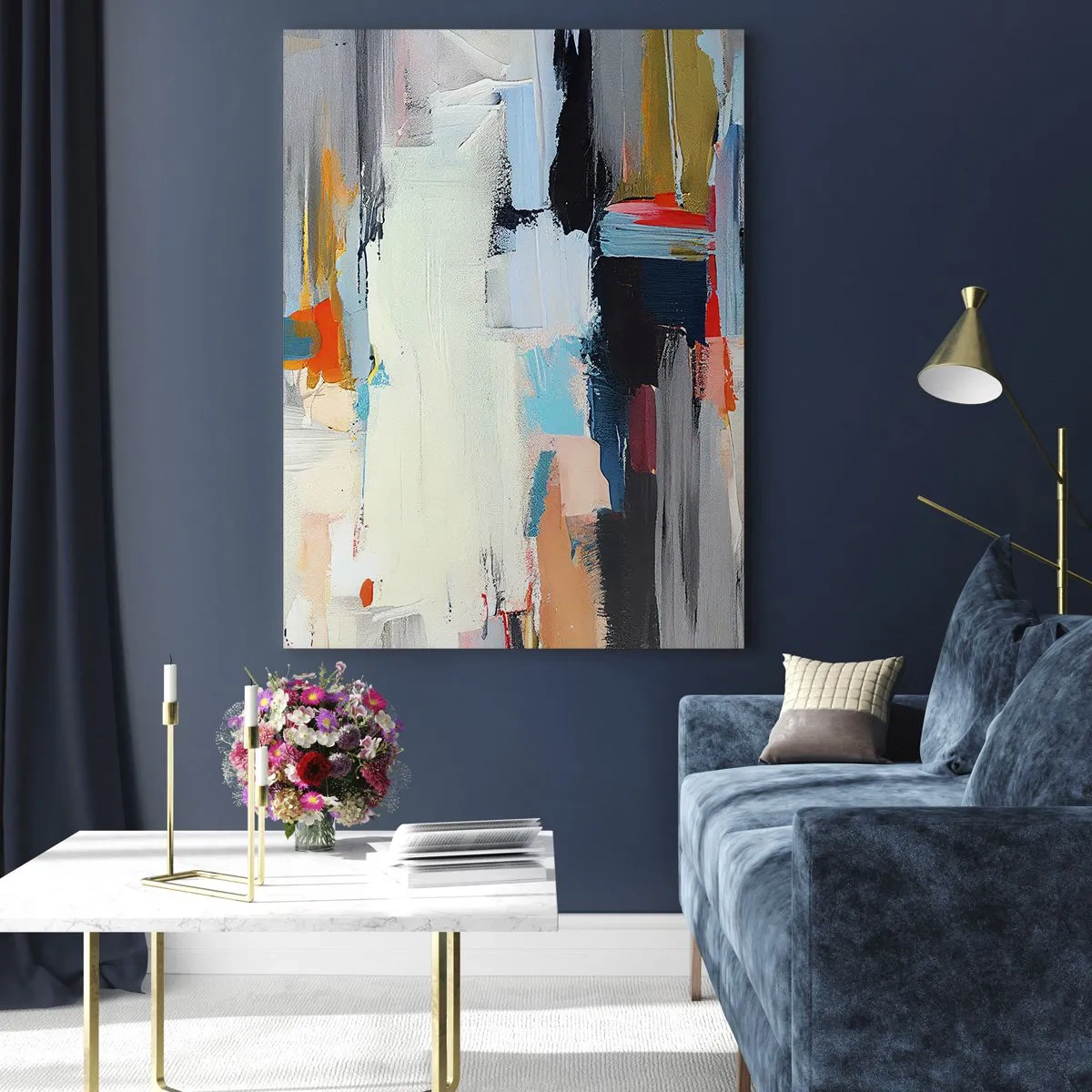 Cuadro sobre vidrio - Impresiones sobre Vidrio - Composición abstracta con manchas y trazos de colores. - 50x70cm - ¿Existe un método único? - Decoración de pared moderna para salón y dormitorio ARTTOR