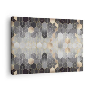 Cuadro sobre lienzo - Impresión de Imagen - Patrón geométrico en tonos dorados - 70x50cm - Composición de diamantes - Decoración de pared moderna para salón y dormitorio ARTTOR