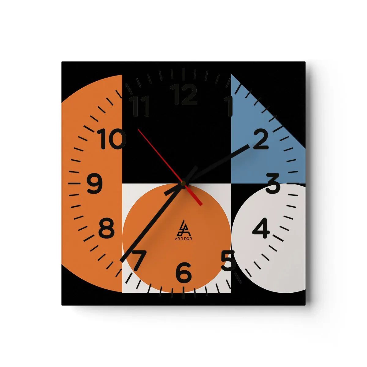 Reloj de pared - Reloj de vidrio - Diseño con figuras - 30x30 cm