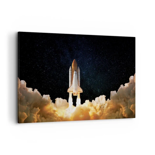 Cuadro sobre lienzo - Impresión de Imagen - Un cohete espacial despegando contra el cielo estrellado. - 120x80cm - ¡Ad astra! - Decoración de pared moderna para salón y dormitorio ARTTOR