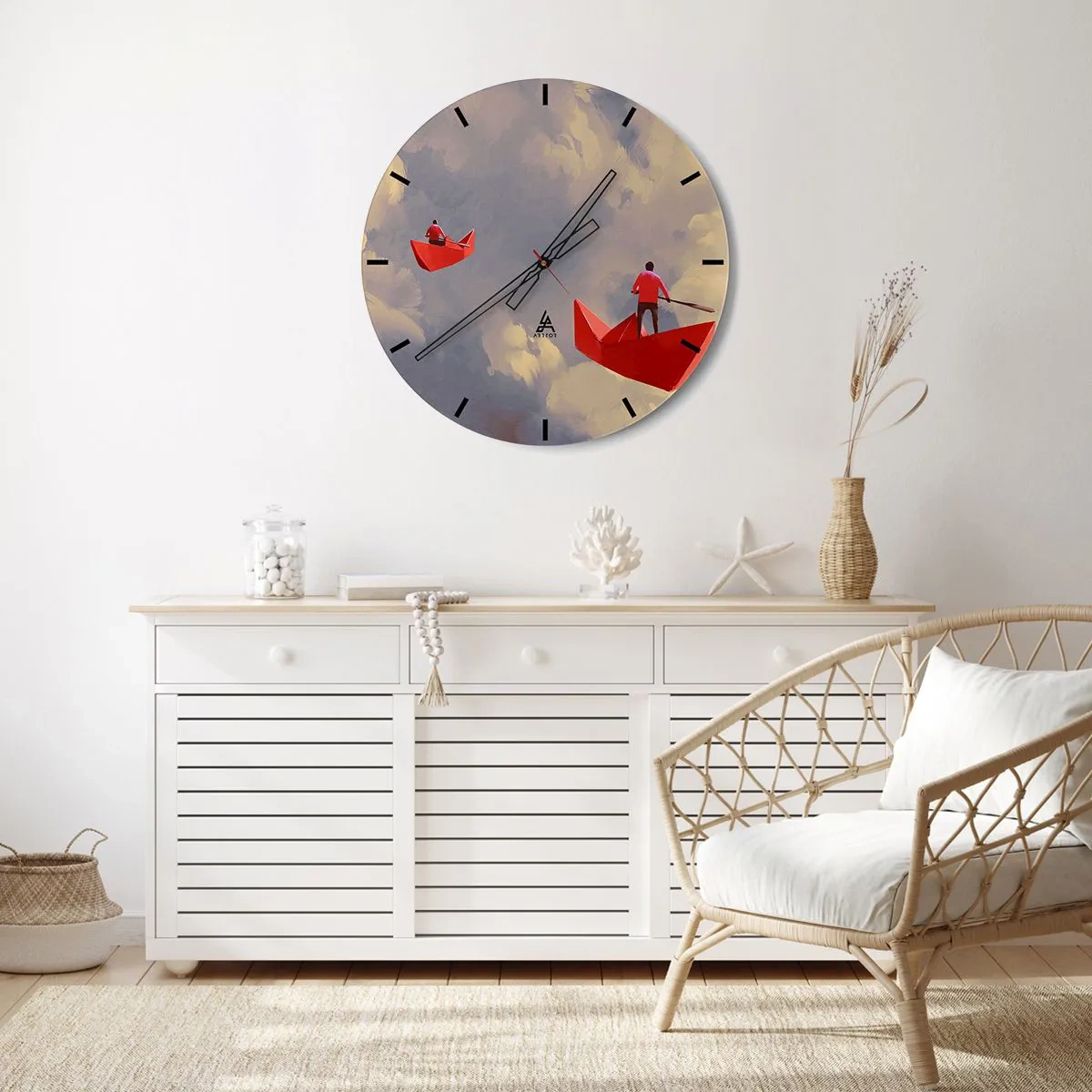 Reloj de pared - Reloj de vidrio - Dos barcos rojos contra un cielo nublado - 30x30cm - El viaje de un soñador - Decoración de pared moderna para salón, cocina y dormitorio ARTTOR