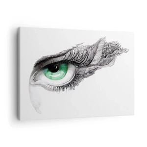 Cuadro sobre lienzo - Impresión de Imagen - Ojo artístico con iris verde y detalles de dibujo. - 70x50cm - Hermosa y lista para atacar - Decoración de pared moderna para salón y dormitorio ARTTOR