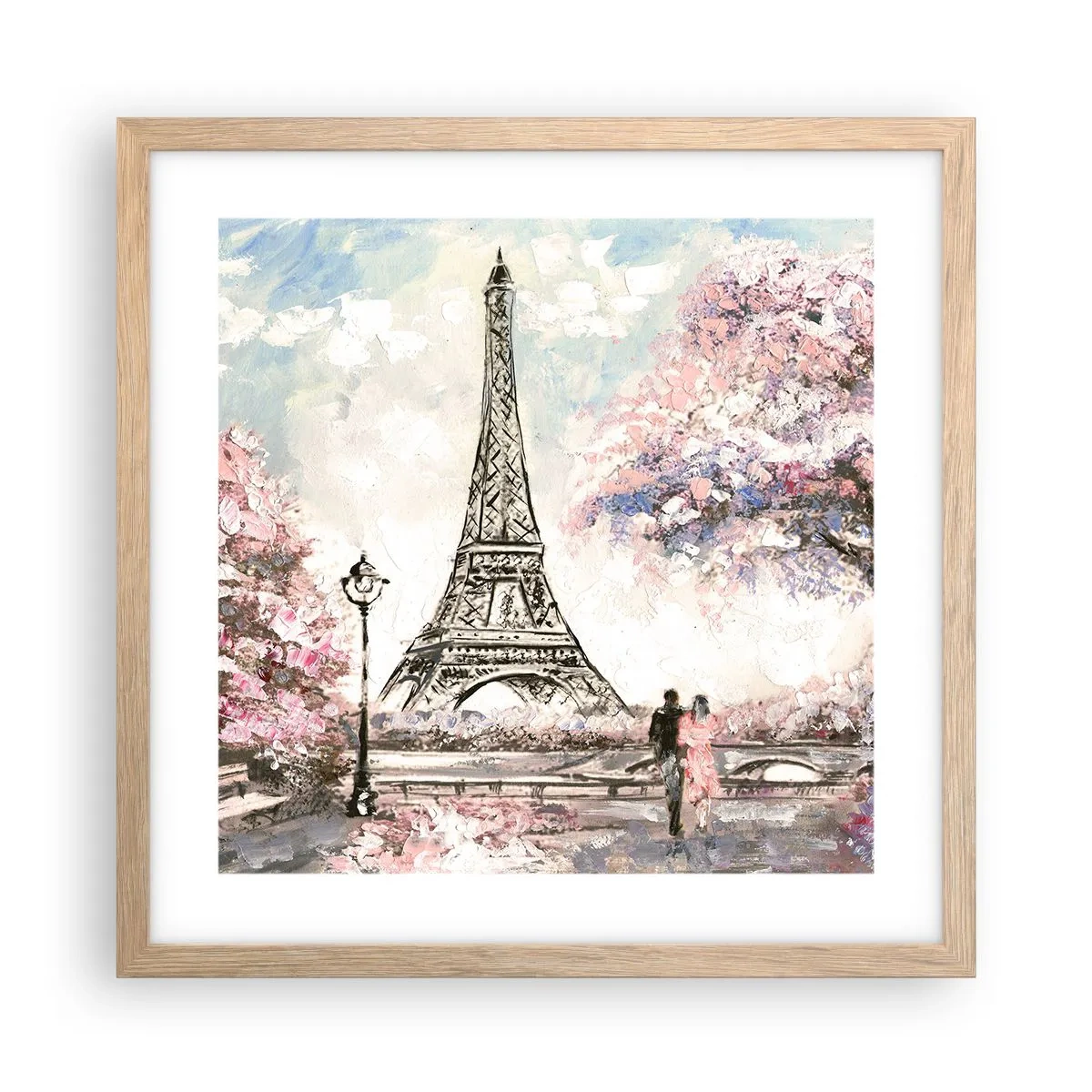 Póster en marco roble claro - Un paseo por París en abril - 40x40 cm