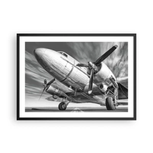 Póster en marco negro - Una imagen en blanco y negro de un avión clásico con detalles estructurales visibles. - 70x50cm - Siempre listo para volar - Decoración de pared moderna para salón y dormitorio ARTTOR
