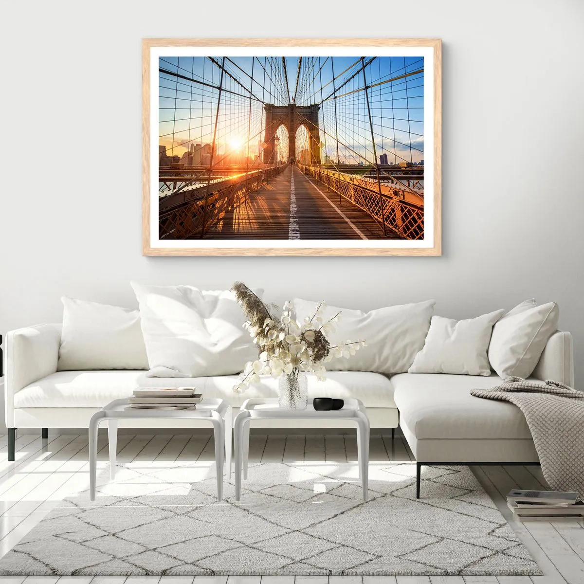 Póster en marco roble claro - En el puente dorado - 100x70 cm