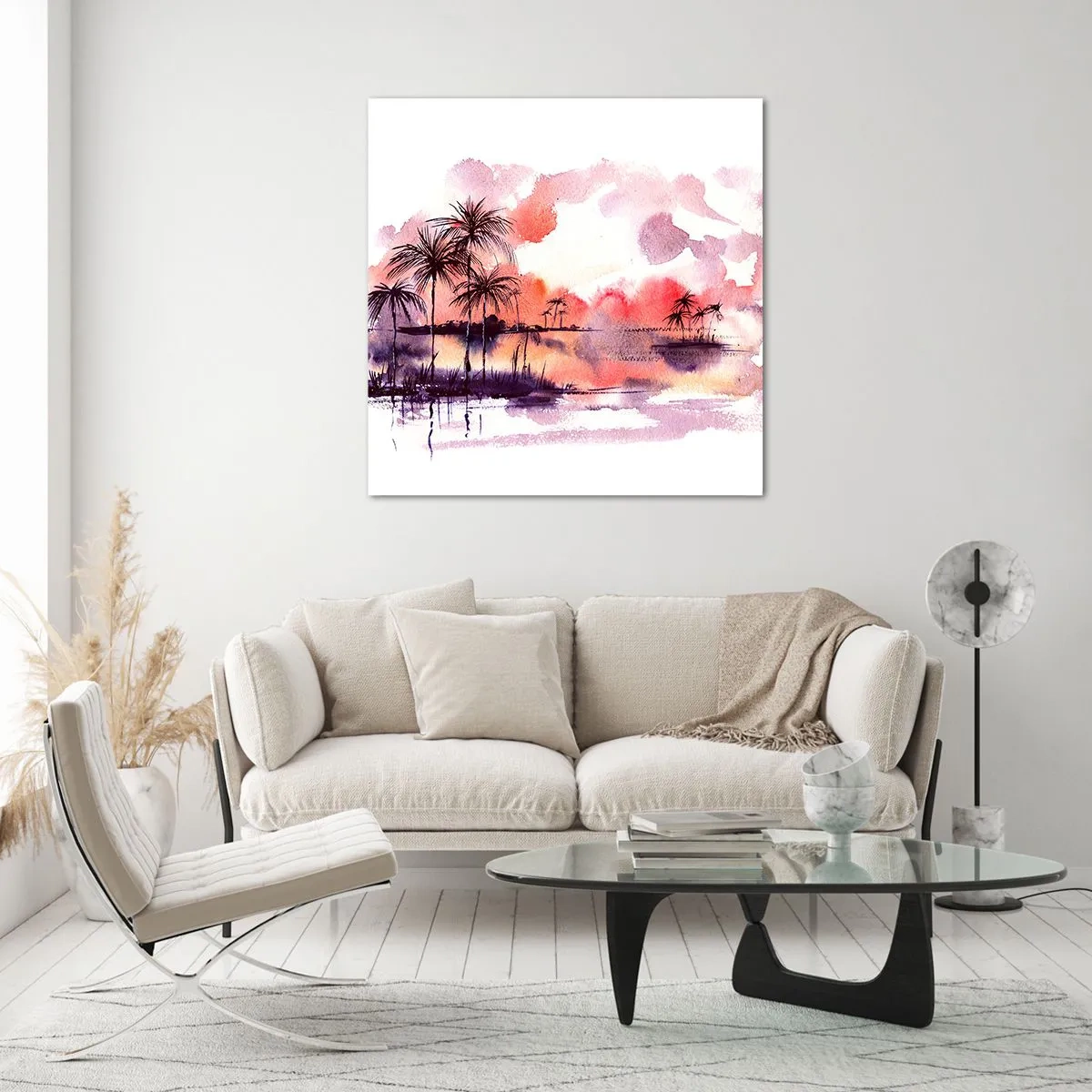 Cuadro sobre vidrio - Impresiones sobre Vidrio - La calma de los trópicos en rojo - 70x70 cm