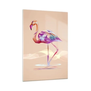 Cuadro sobre vidrio - Impresiones sobre Vidrio - Flamenco colorido sobre un fondo pastel - 50x70cm - Pájaro de las buenas emociones - Decoración de pared moderna para salón y dormitorio ARTTOR