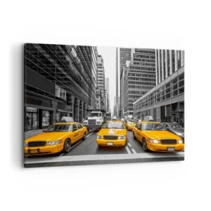 Cuadro sobre lienzo - Impresión de Imagen - Taxis amarillos en las calles de Nueva York - 100x70cm - Nosotros somos los que damos color a la ciudad - Decoración de pared moderna para salón y dormitorio ARTTOR