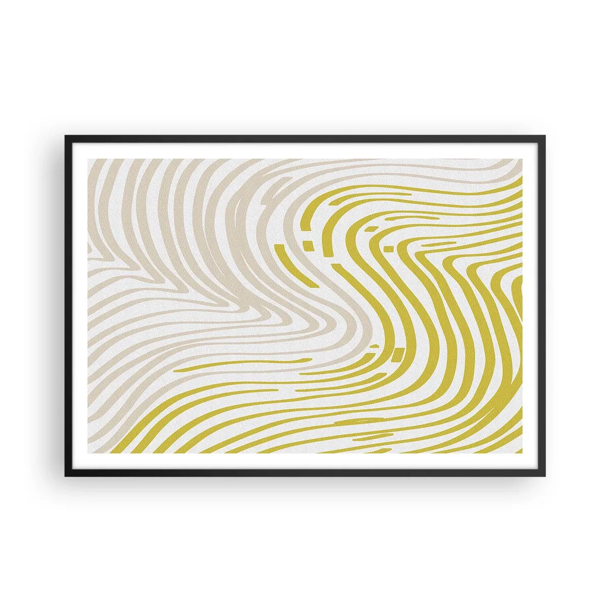 Póster en marco negro - Un patrón abstracto con líneas onduladas en tonos amarillo y beige. - 100x70cm - Composición curvada - Decoración de pared moderna para salón y dormitorio ARTTOR