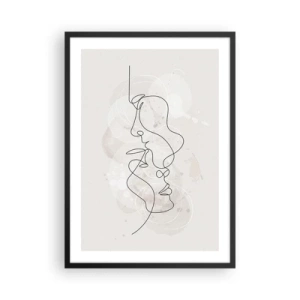Póster en marco negro - Arte facial minimalista creado con una sola línea. - 50x70cm - En un abrazo - Decoración de pared moderna para salón y dormitorio ARTTOR