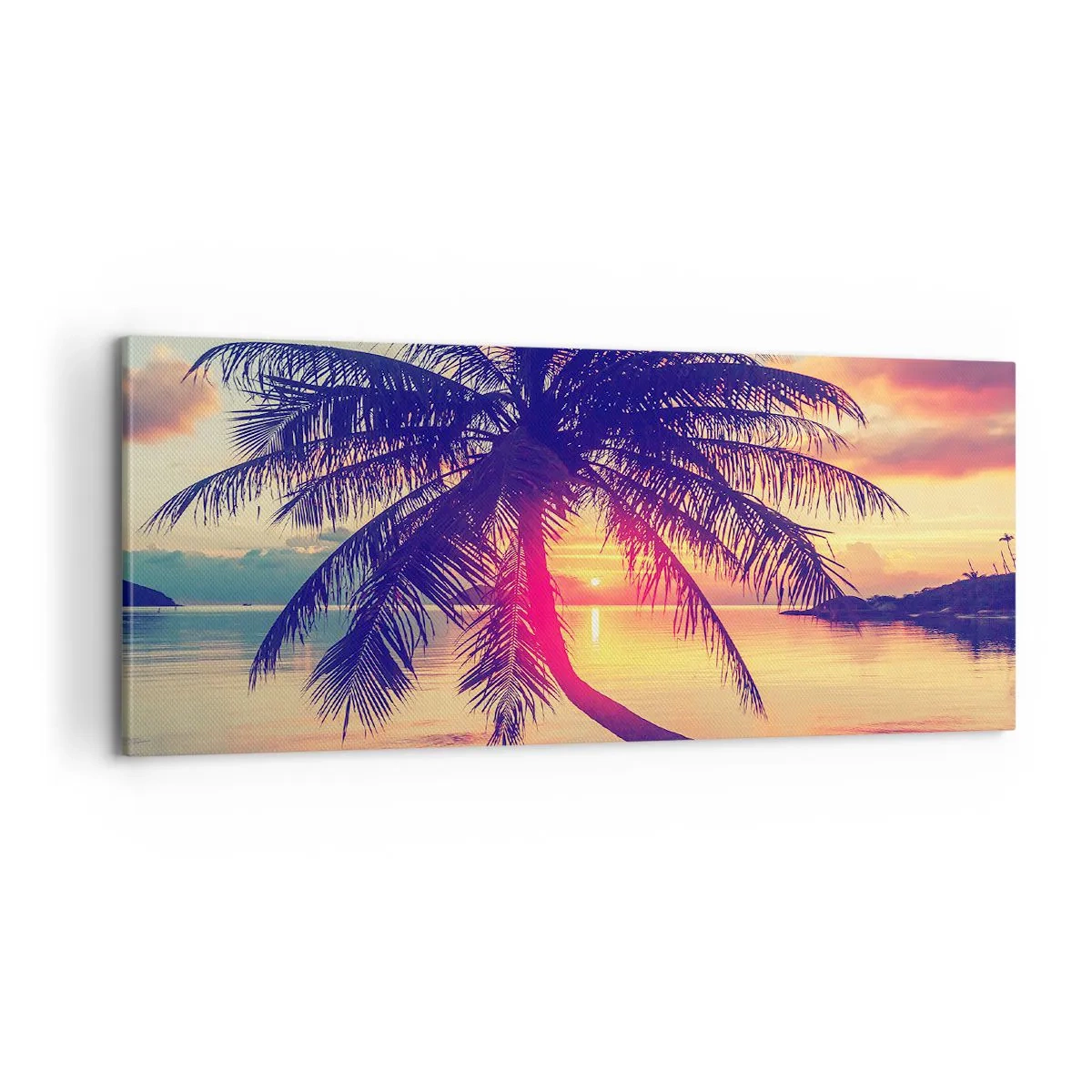 Cuadro sobre lienzo - Impresión de Imagen - Atardecer bajo las palmeras - 100x40 cm