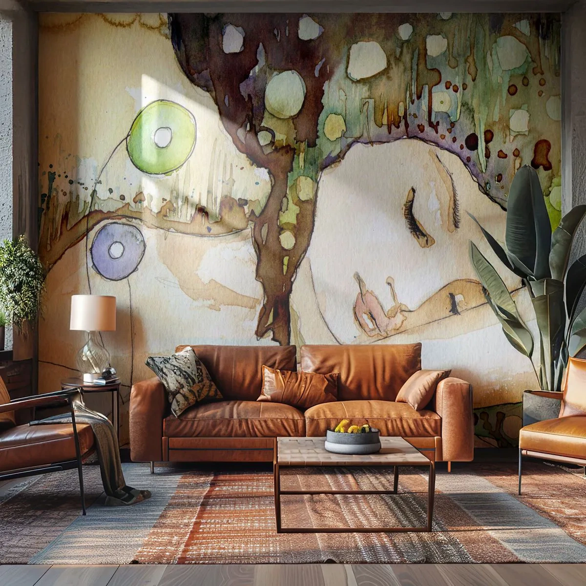 Fotomural Standard Eco - Sueño esmeralda y violeta - Abstracción, Mujer, Ilustración - 400x280 cm