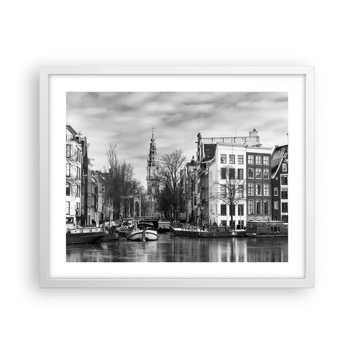 Póster en marco blanco - Ambiente de Ámsterdam - 50x40 cm