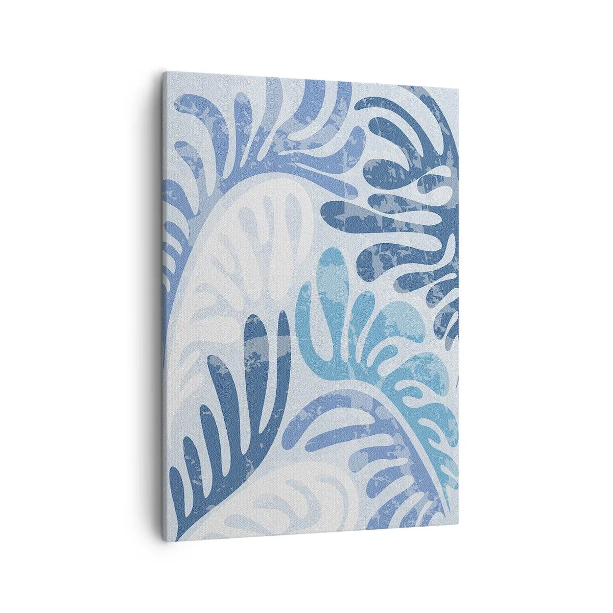 Cuadro sobre lienzo - Impresión de Imagen - Formas abstractas en tonos azules sobre un fondo blanco. - 50x70cm - Helechos azules - Decoración de pared moderna para salón y dormitorio ARTTOR